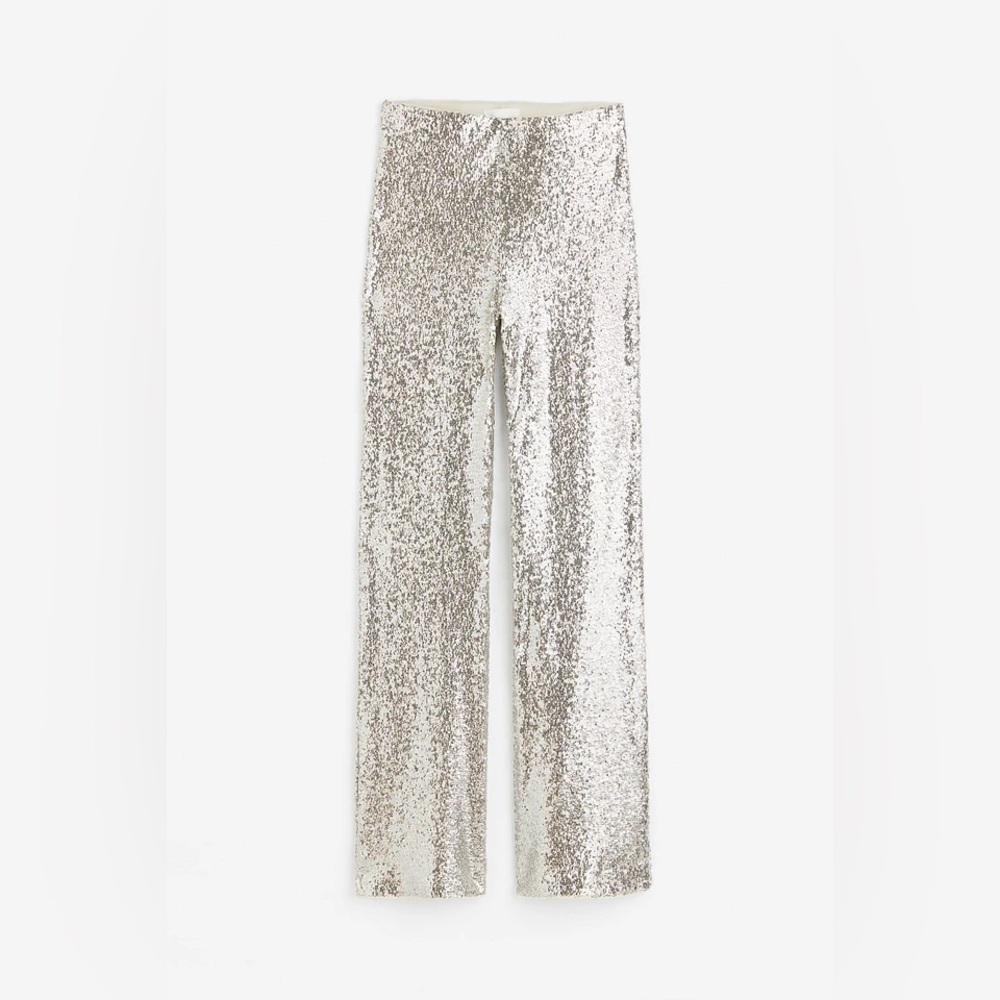 H&M Glittering Silver Sequin Wide Leg Pants